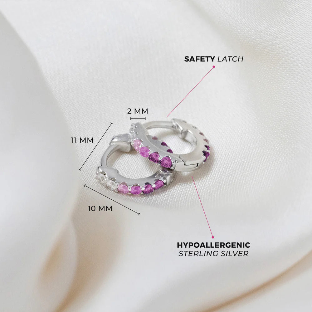 Sterling Silver Double-Sided Prong Kids Hoop Earrings with Cubic Zirconia