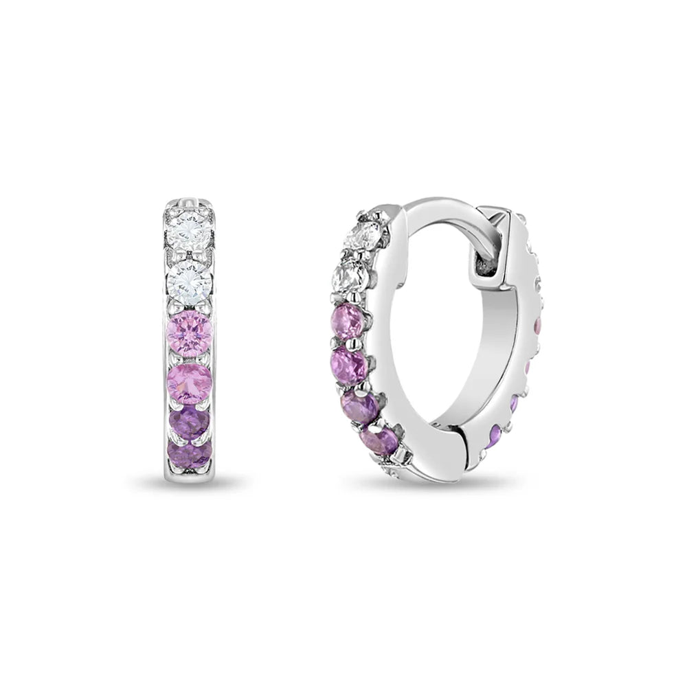 Sterling Silver Double-Sided Prong Kids Hoop Earrings with Cubic Zirconia