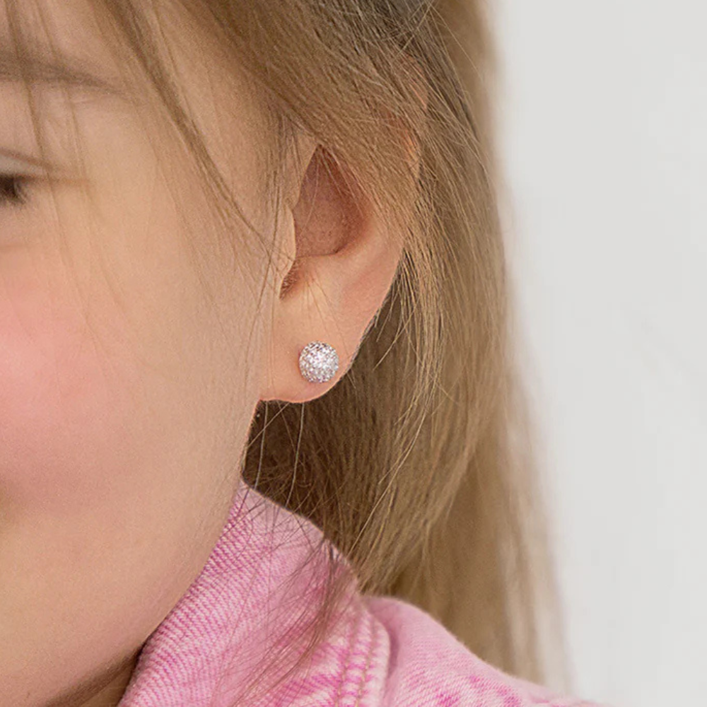Sterling Silver Clear Gem Ball Earrings for Girls with Cubic Zirconia