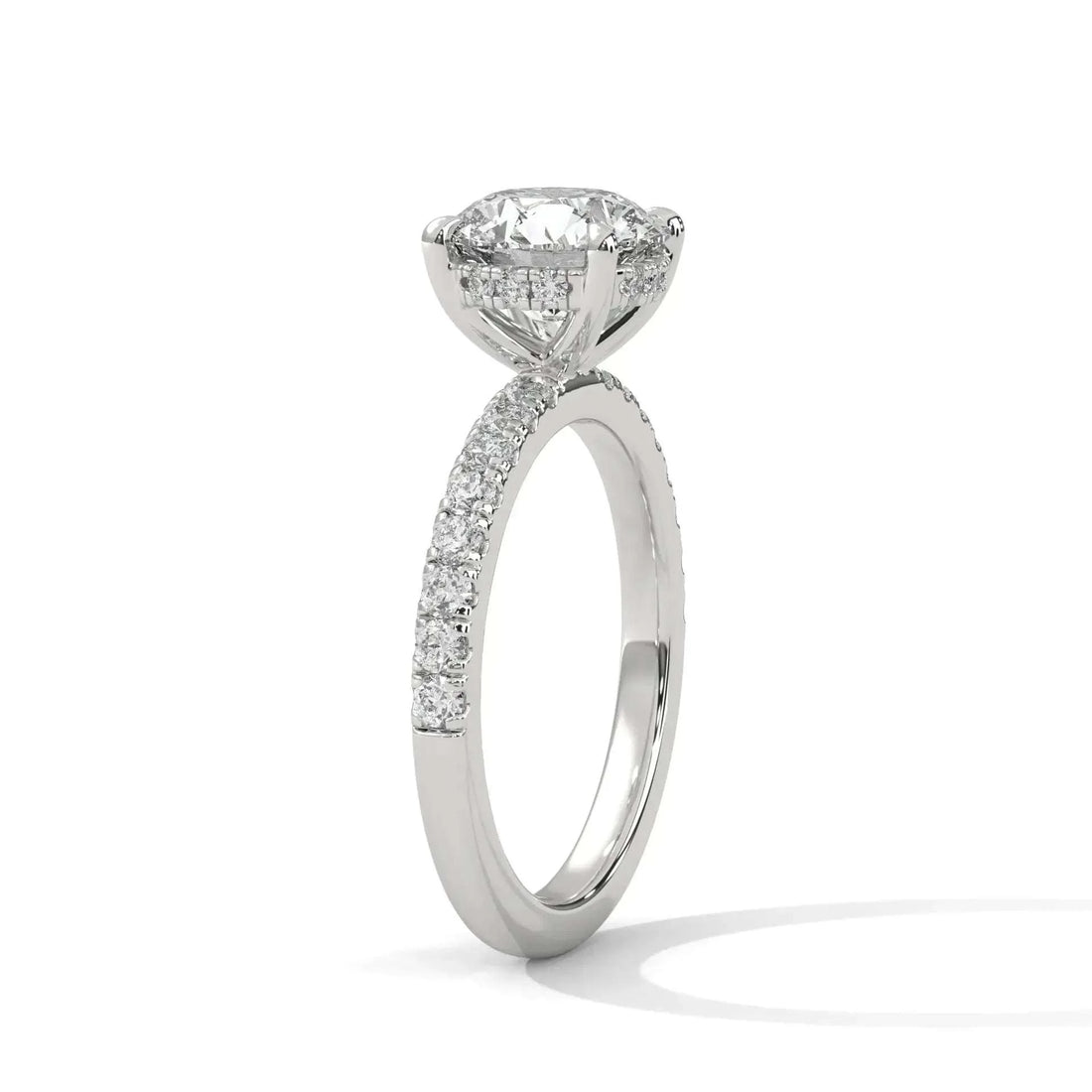 1.2 CT Round Portuguese Cut Moissanite Solitaire Engagement Ring with Pavé Band in 925 Sterling Silver