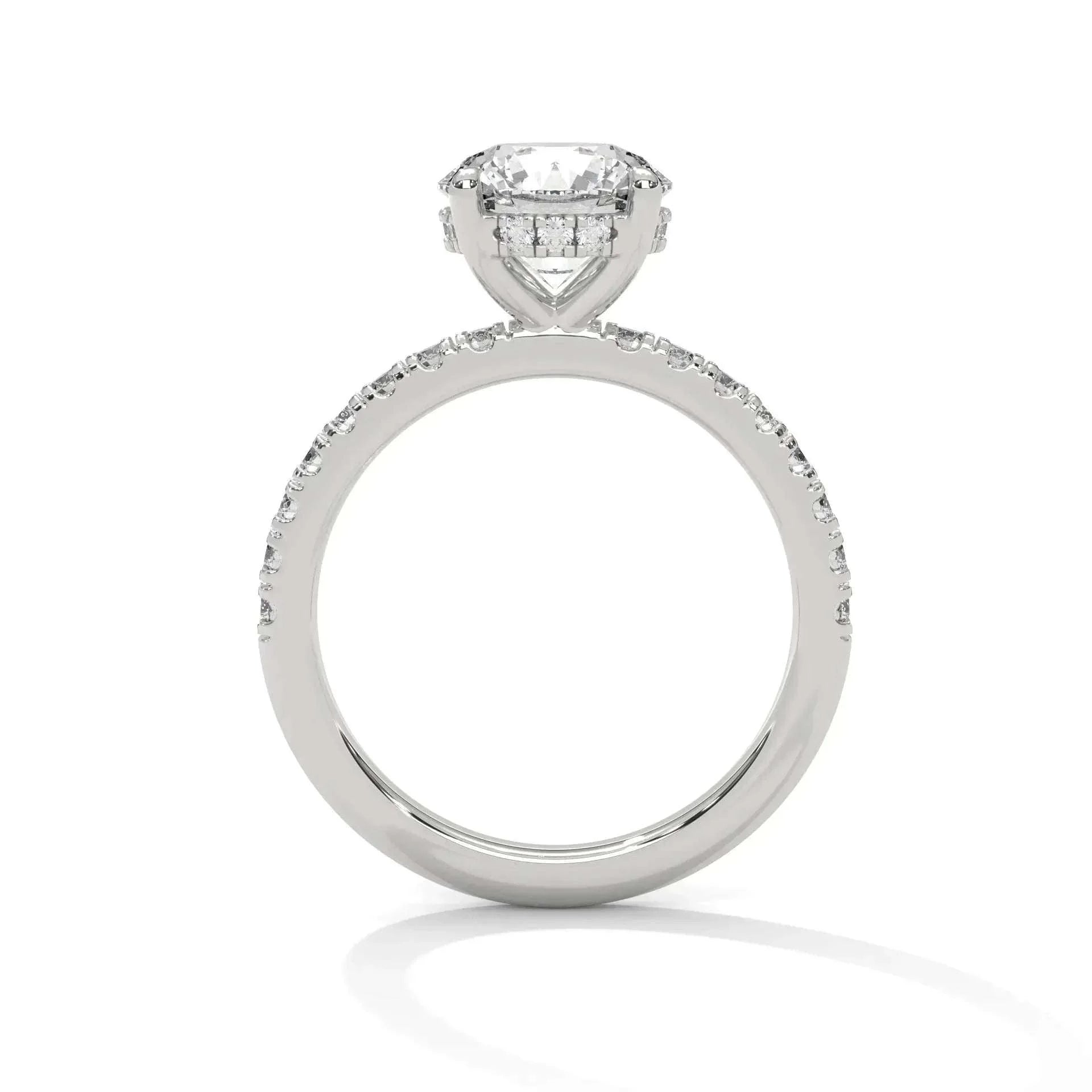 1.2 CT Round Portuguese Cut Moissanite Solitaire Engagement Ring with Pavé Band in 925 Sterling Silver