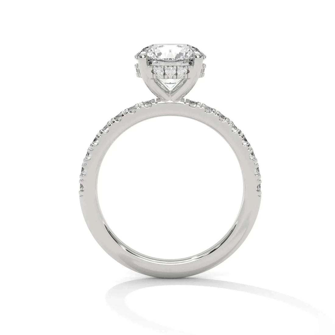 1.2 CT Round Portuguese Cut Moissanite Solitaire Engagement Ring with Pavé Band in 925 Sterling Silver