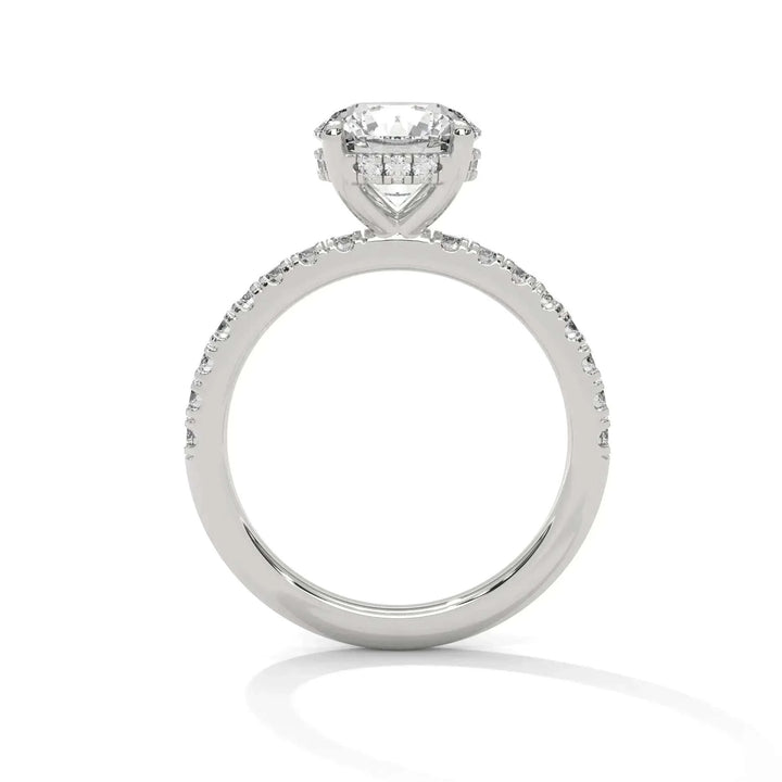 1.2 CT Round Portuguese Cut Moissanite Solitaire Engagement Ring with Pavé Band in 925 Sterling Silver