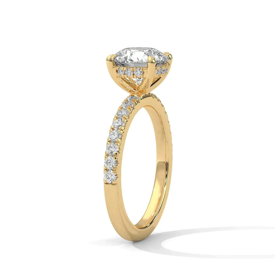 1.2 CT Round Portuguese Cut Moissanite Solitaire Engagement Ring with Pavé Band in 925 Sterling Silver