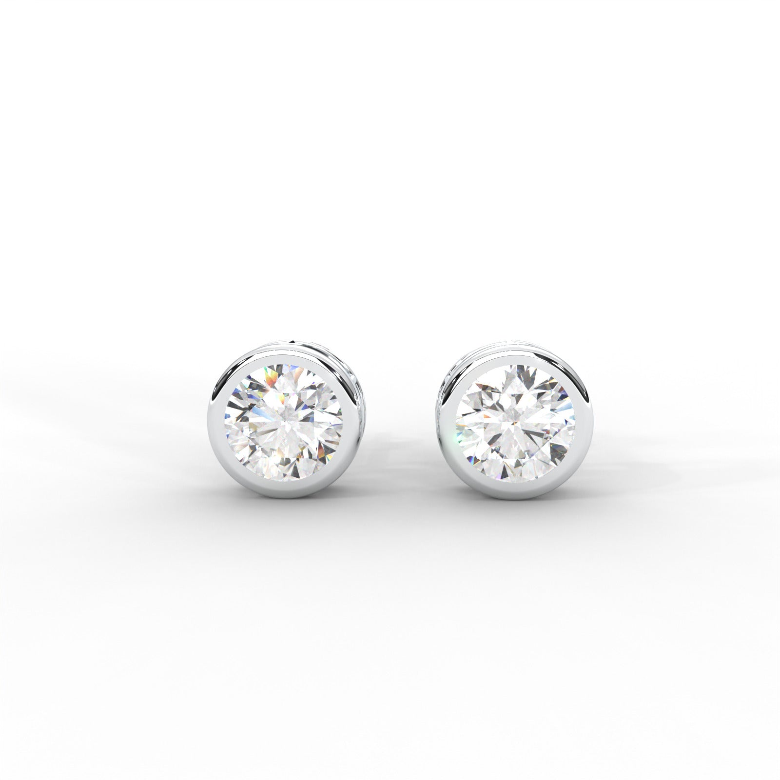 Round Moissanite Bezel Set Stud Earrings - 1 CARAT in 14K White Gold Plated