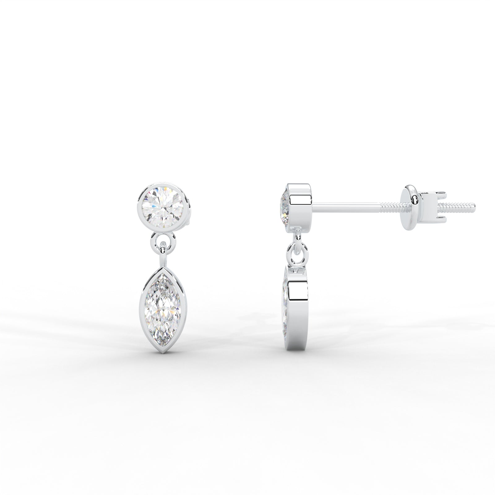 0.66 CARAT Marquise Moissanite Bezel Drop Earrings in 14K Yellow Gold Plated