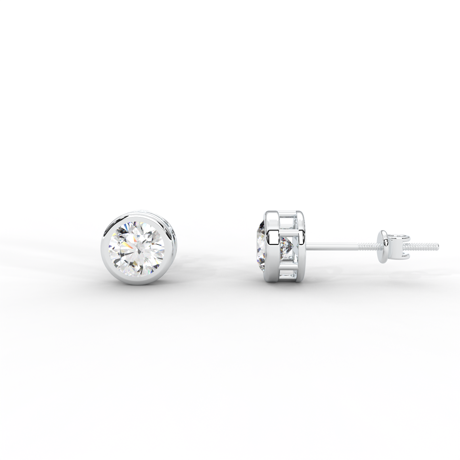Round Moissanite Bezel Set Stud Earrings - 1 CARAT in 14K White Gold Plated