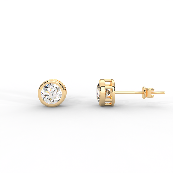 Round Moissanite Bezel Set Stud Earrings - 1 CARAT in 14K White Gold Plated