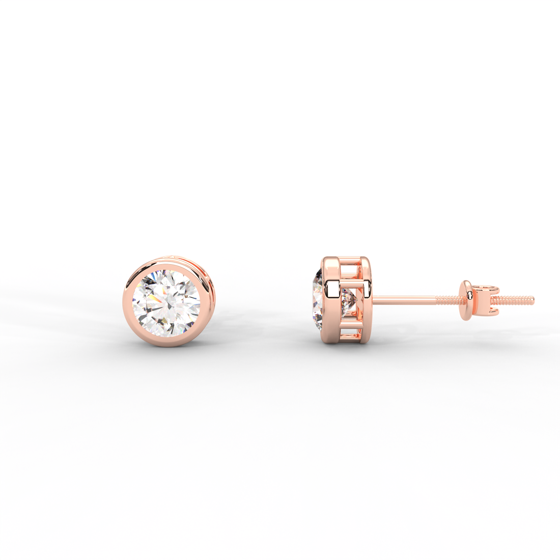 Round Moissanite Bezel Set Stud Earrings - 1 CARAT in 14K White Gold Plated