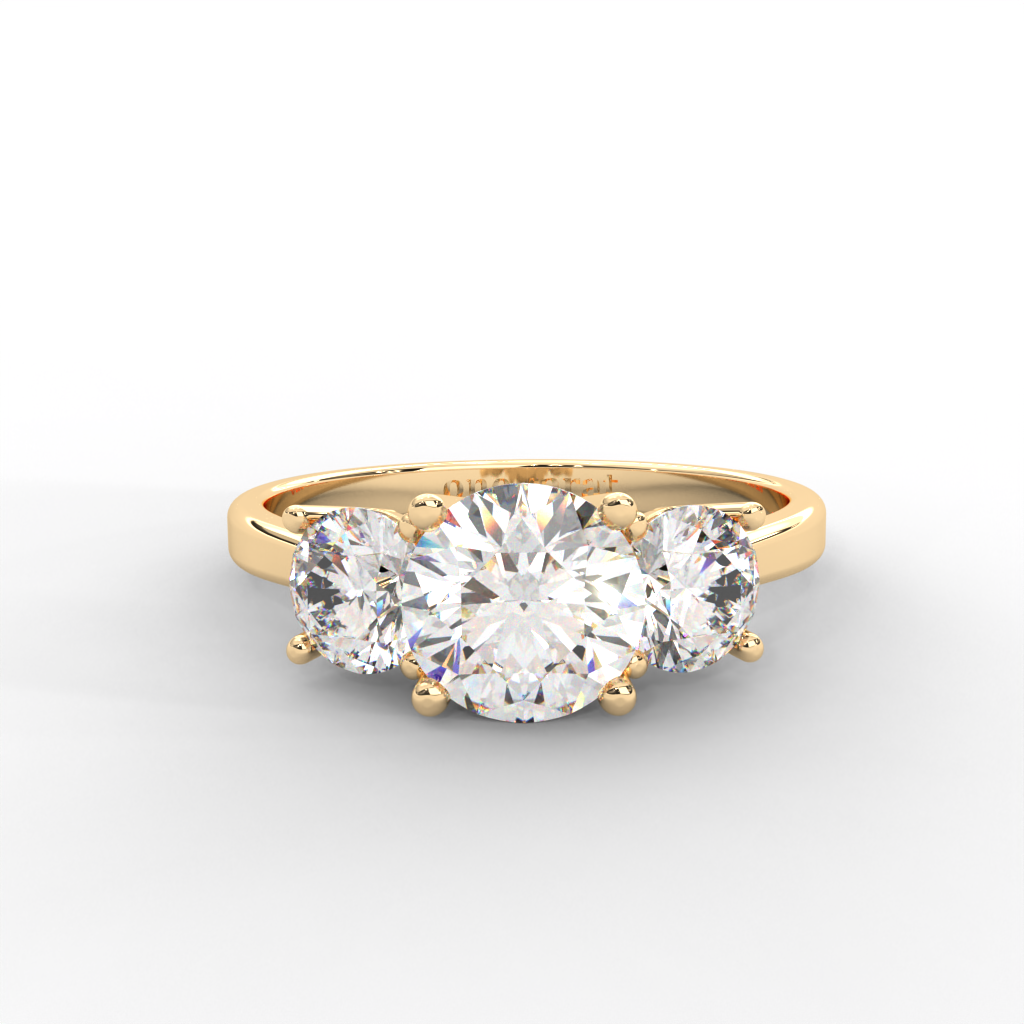 1.06 CARAT Round Moissanite Three Stone Engagement Ring in 14K Yellow Gold Plated