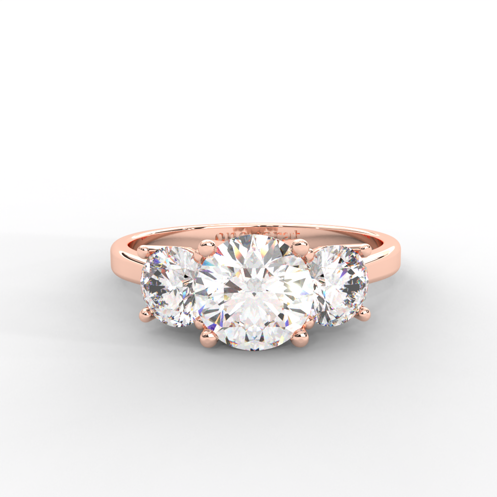1.06 CARAT Round Moissanite Three Stone Engagement Ring in 14K Yellow Gold Plated