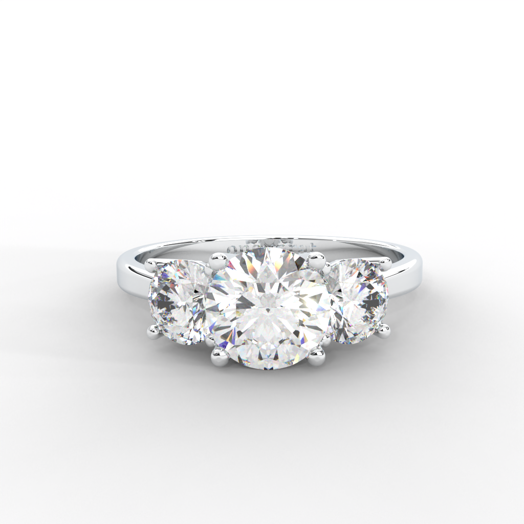 1.06 CARAT Round Moissanite Three Stone Engagement Ring in 14K Yellow Gold Plated