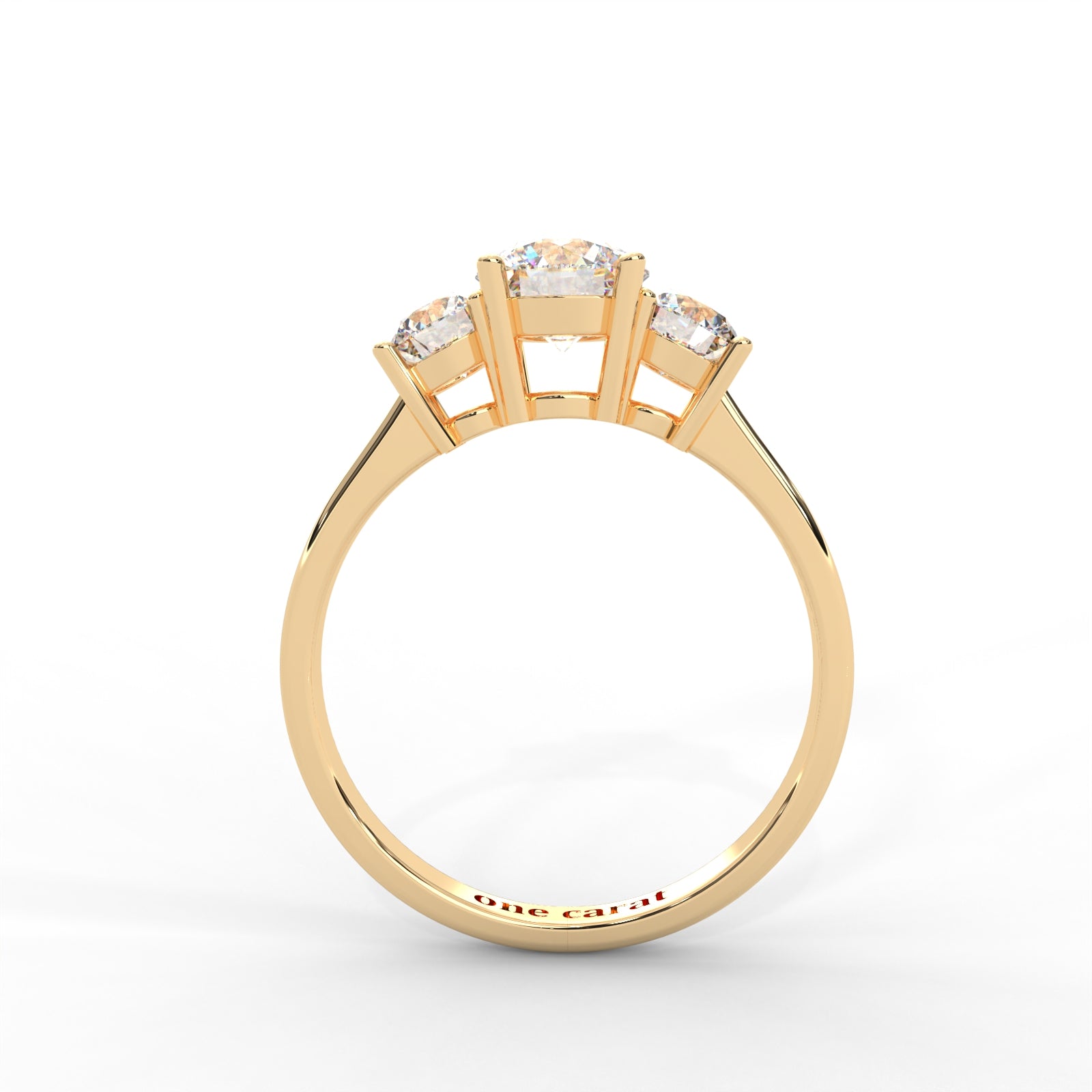1.06 CARAT Round Moissanite Three Stone Engagement Ring in 14K Yellow Gold Plated