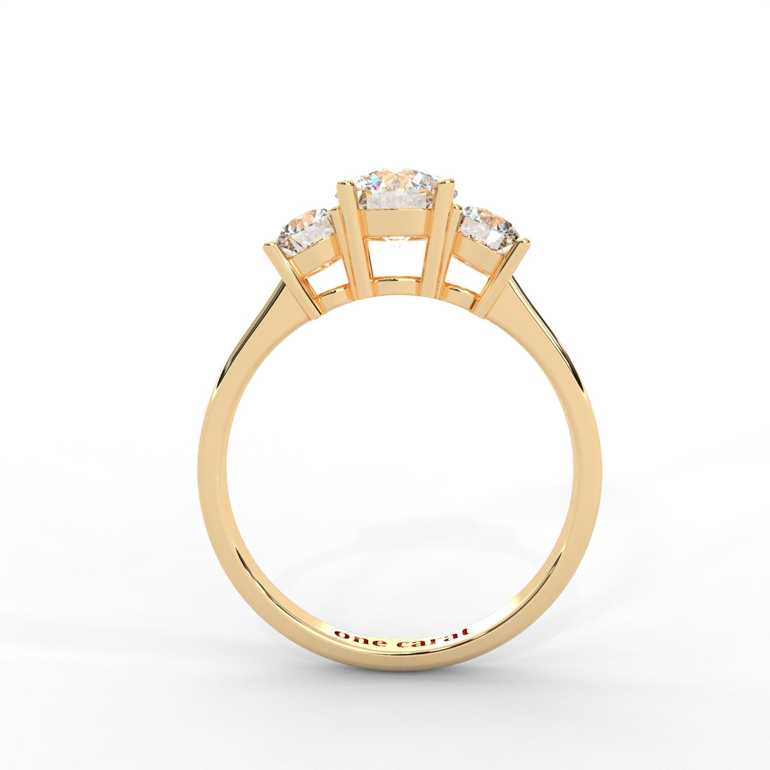 1.06 CARAT Round Moissanite Three Stone Engagement Ring in 14K Yellow Gold Plated