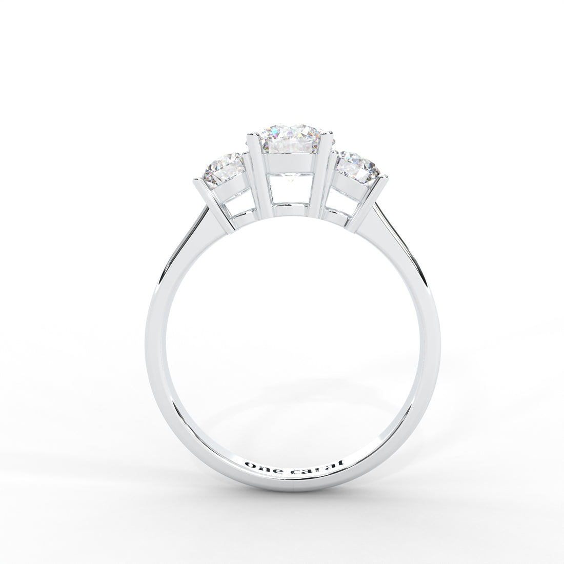 1.06 CARAT Round Moissanite Three Stone Engagement Ring in 14K Yellow Gold Plated