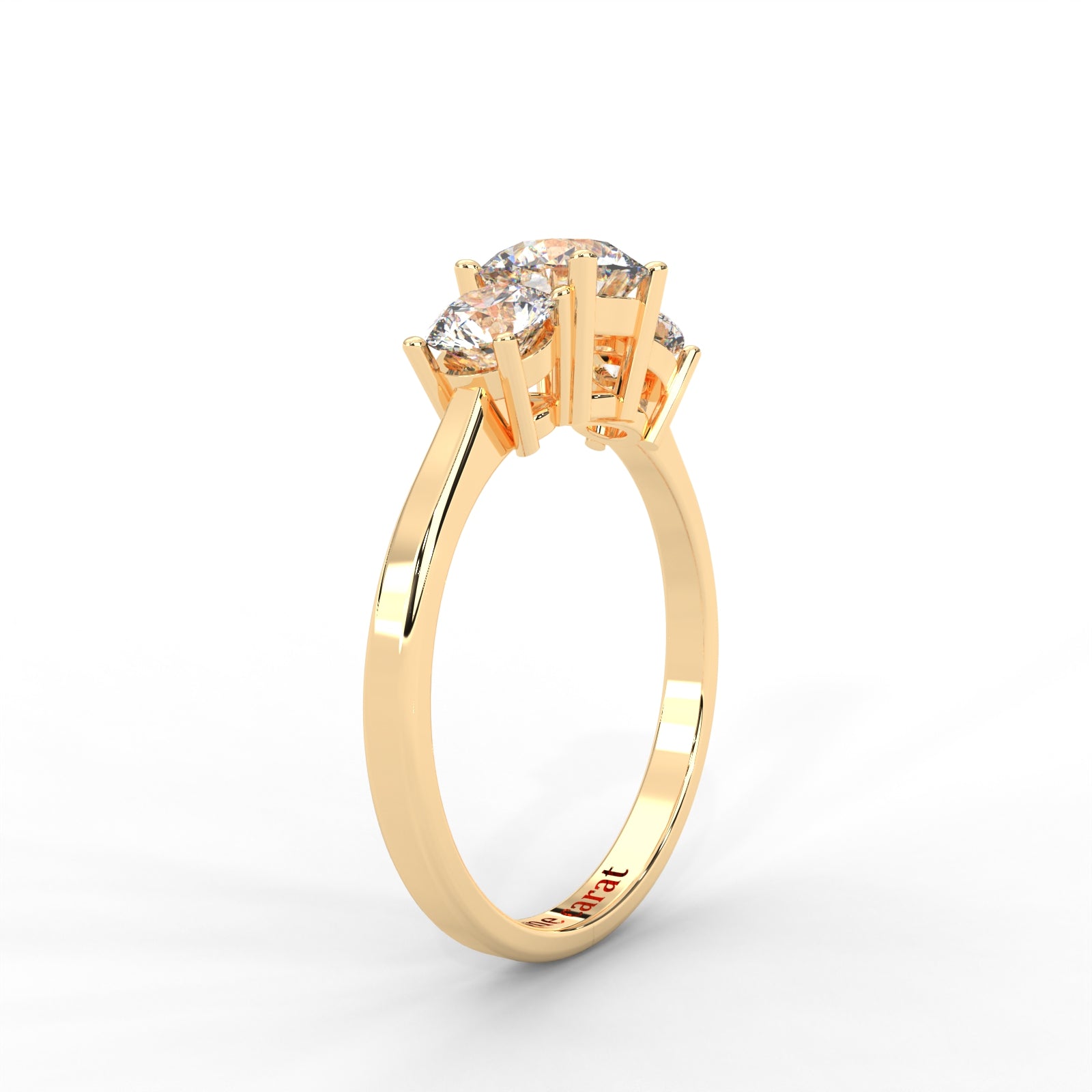 1.06 CARAT Round Moissanite Three Stone Engagement Ring in 14K Yellow Gold Plated