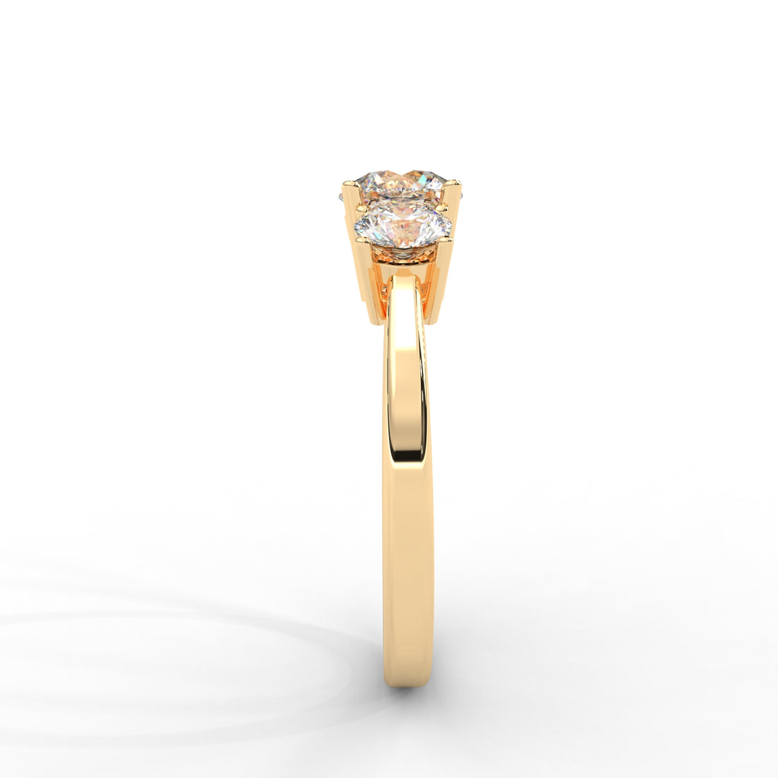 1.06 CARAT Round Moissanite Three Stone Engagement Ring in 14K Yellow Gold Plated
