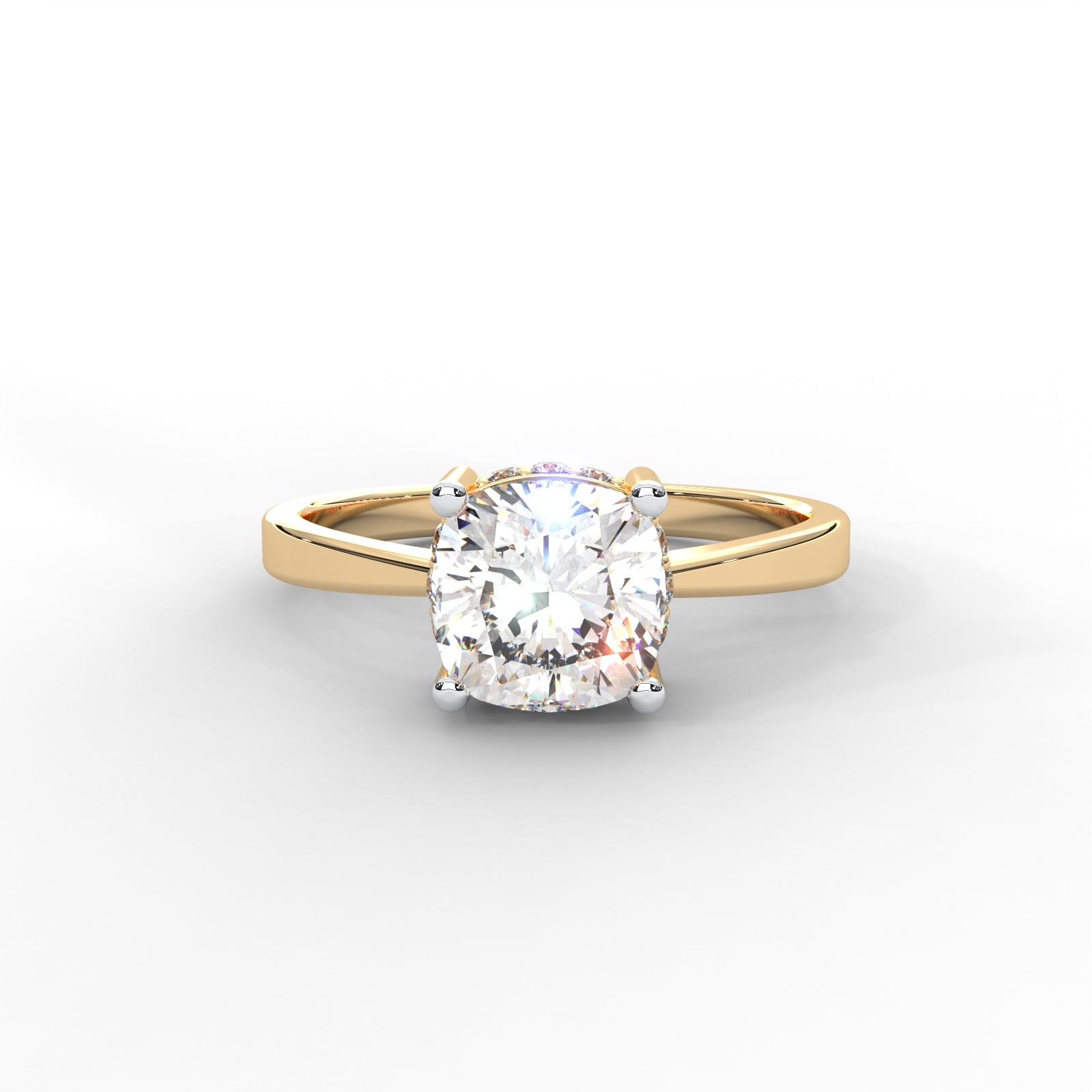Cushion Moissanite Solitaire with Hidden Accents - 1 CARAT in 14K Yellow Gold Plated
