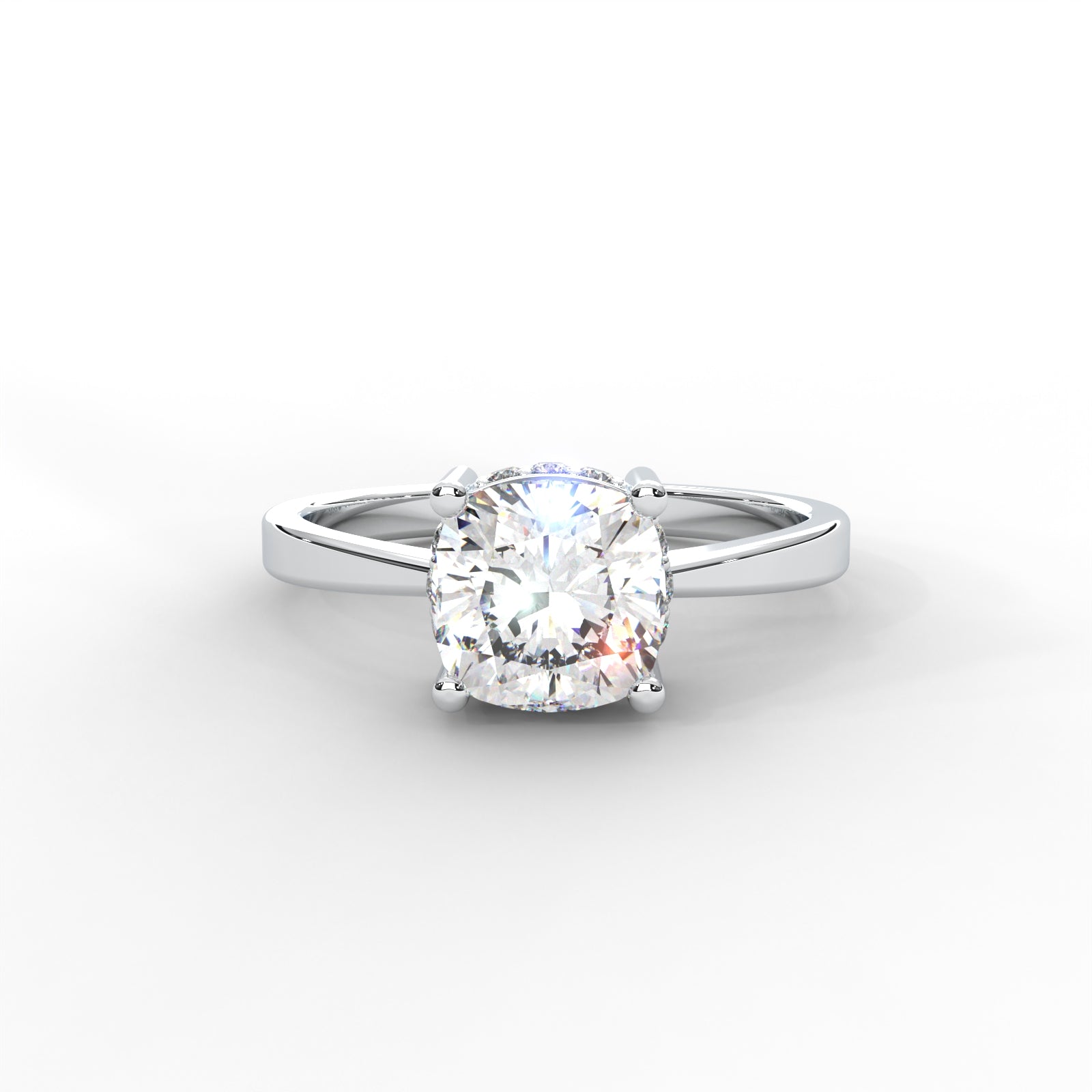 Cushion Moissanite Solitaire with Hidden Accents - 1 CARAT in 14K Yellow Gold Plated