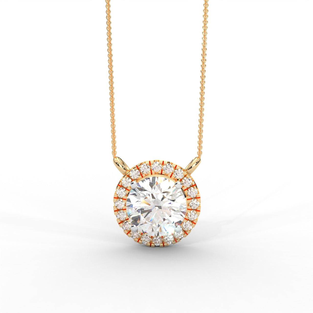 1 CARAT DEW Round Moissanite Cluster Halo Signature Necklace in 14K Yellow Gold Plated