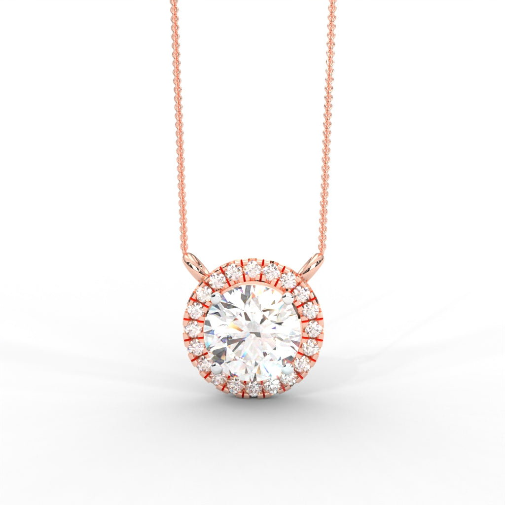 1 CARAT DEW Round Moissanite Cluster Halo Signature Necklace in 14K Yellow Gold Plated