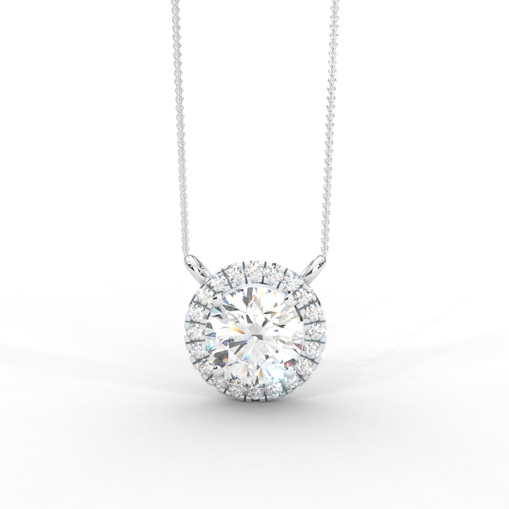 1 CARAT DEW Round Moissanite Cluster Halo Signature Necklace in 14K Yellow Gold Plated