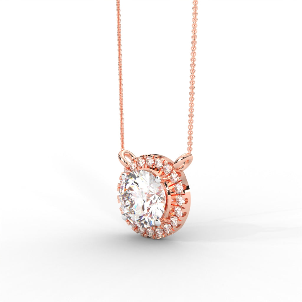 1 CARAT DEW Round Moissanite Cluster Halo Signature Necklace in 14K Yellow Gold Plated