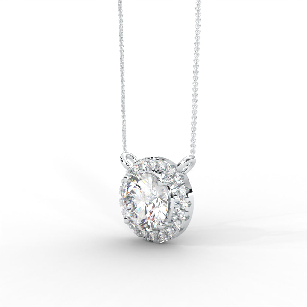 1 CARAT DEW Round Moissanite Cluster Halo Signature Necklace in 14K Yellow Gold Plated