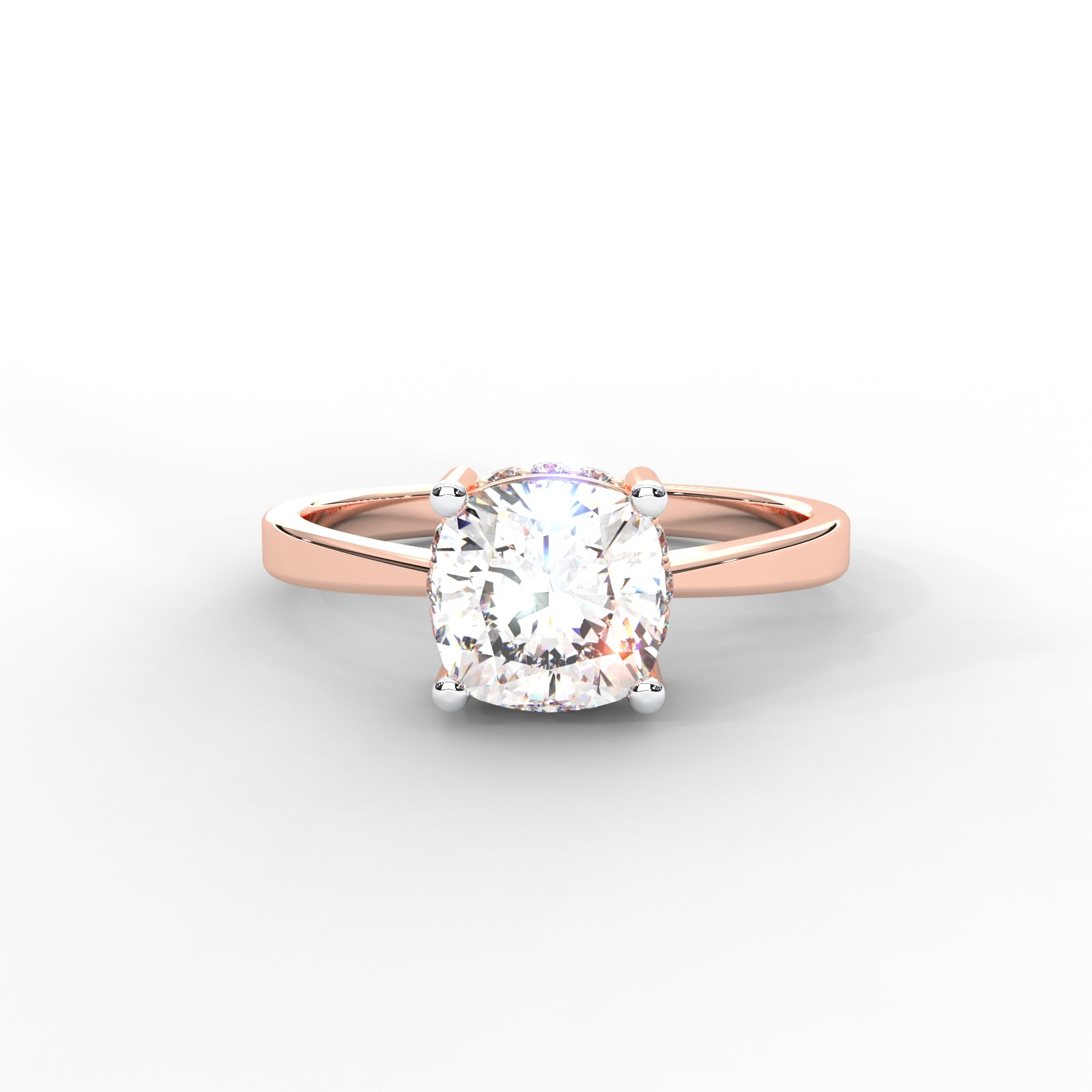 Cushion Moissanite Solitaire with Hidden Accents - 1 CARAT in 14K Yellow Gold Plated
