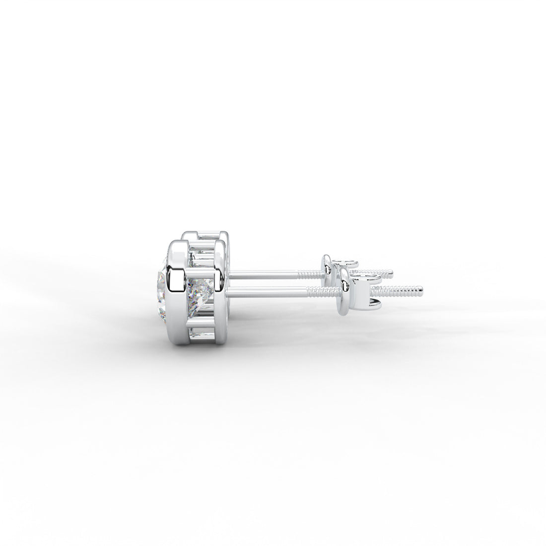 Round Moissanite Bezel Set Stud Earrings - 1 CARAT in 14K White Gold Plated