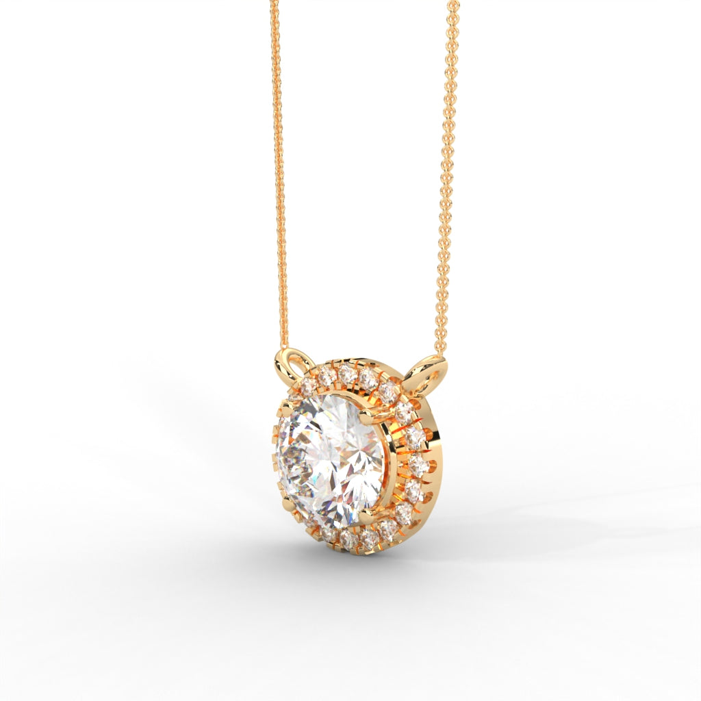 1 CARAT DEW Round Moissanite Cluster Halo Signature Necklace in 14K Yellow Gold Plated
