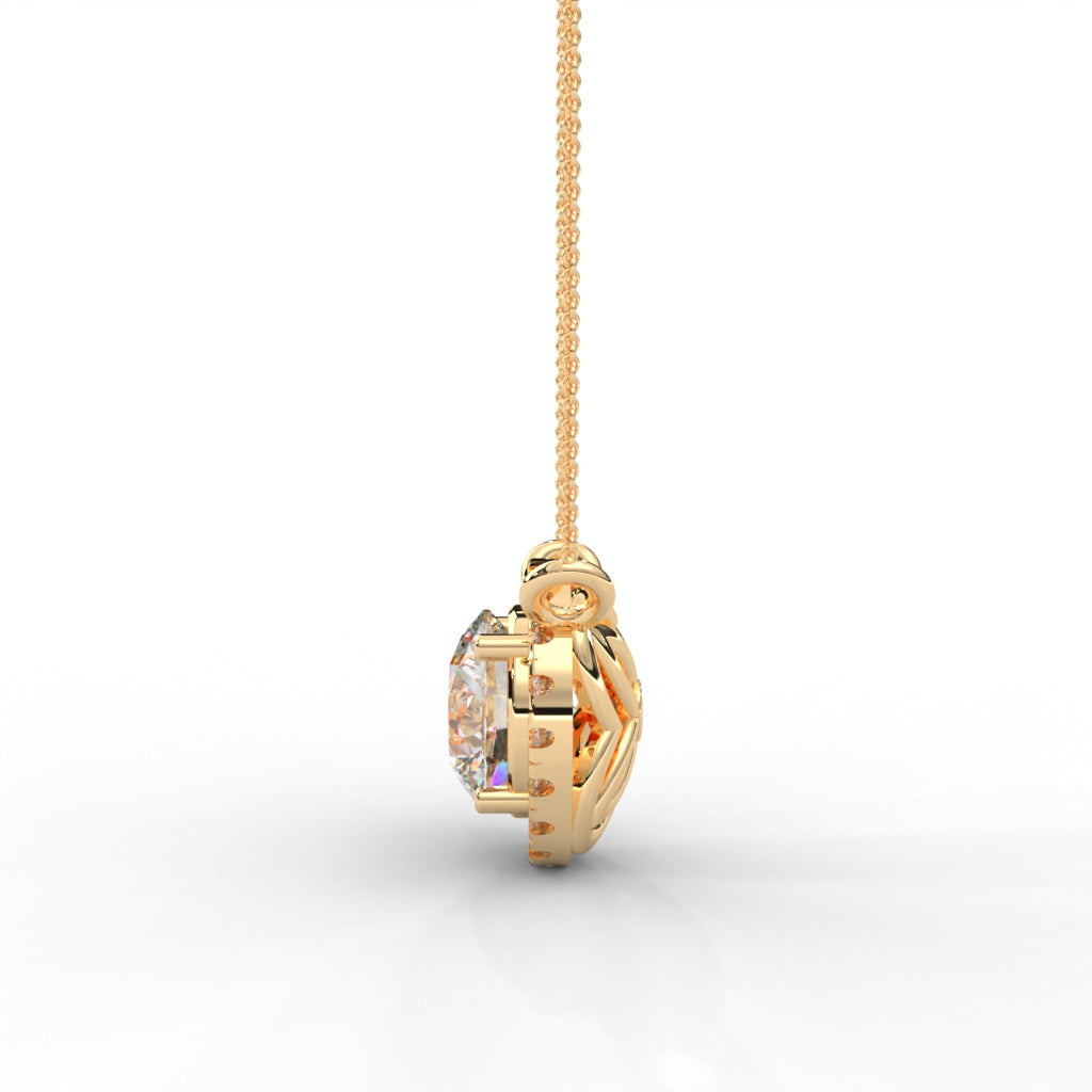 1 CARAT DEW Round Moissanite Cluster Halo Signature Necklace in 14K Yellow Gold Plated