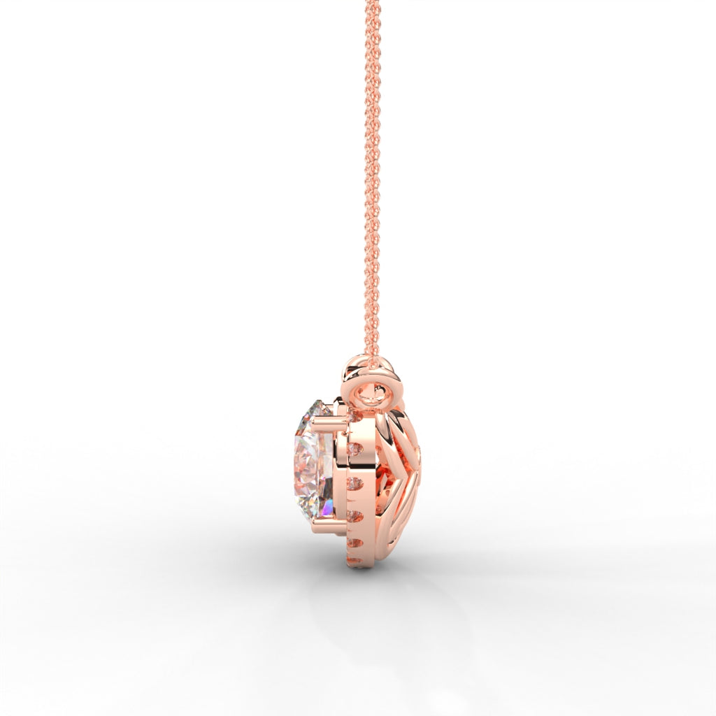 1 CARAT DEW Round Moissanite Cluster Halo Signature Necklace in 14K Yellow Gold Plated