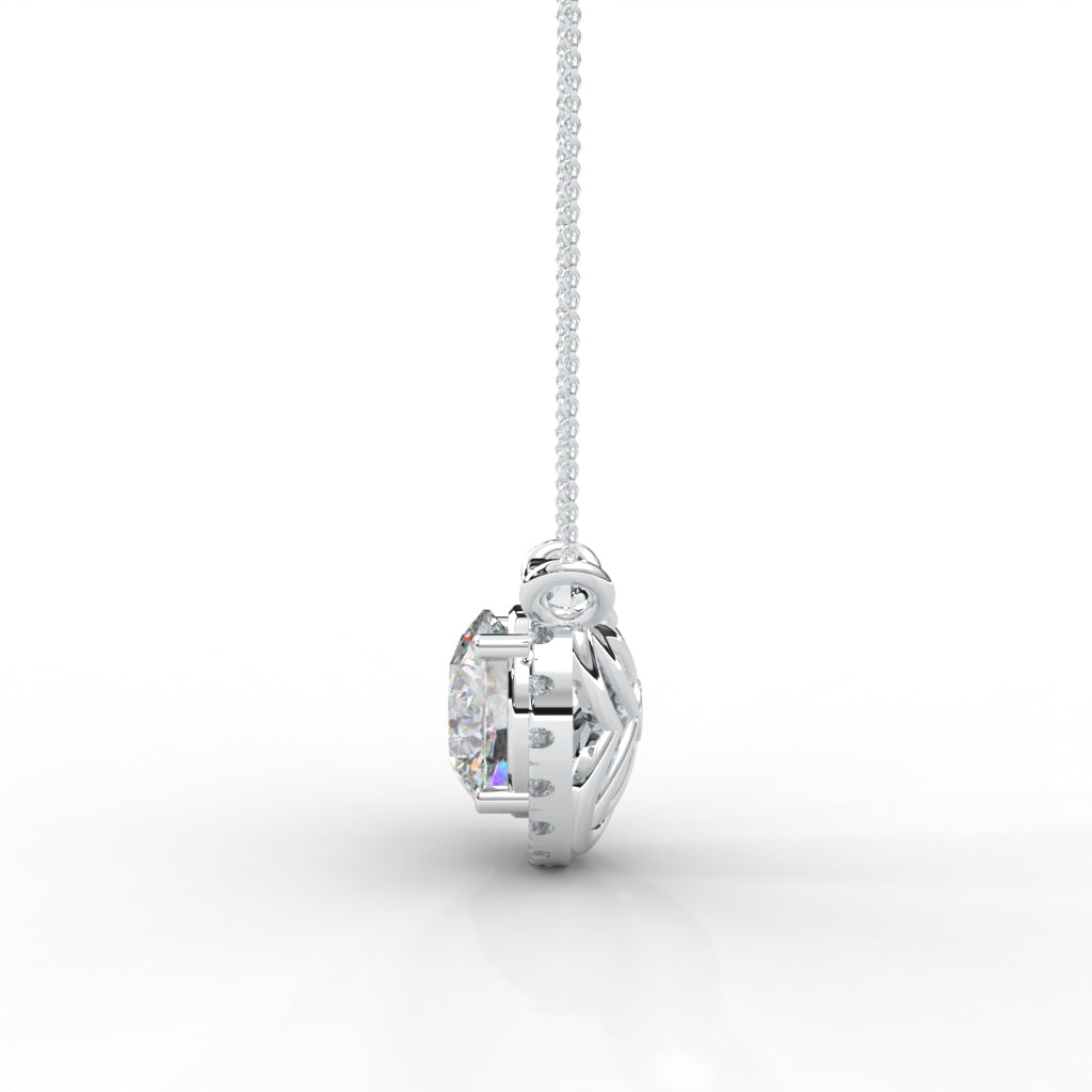 1 CARAT DEW Round Moissanite Cluster Halo Signature Necklace in 14K Yellow Gold Plated