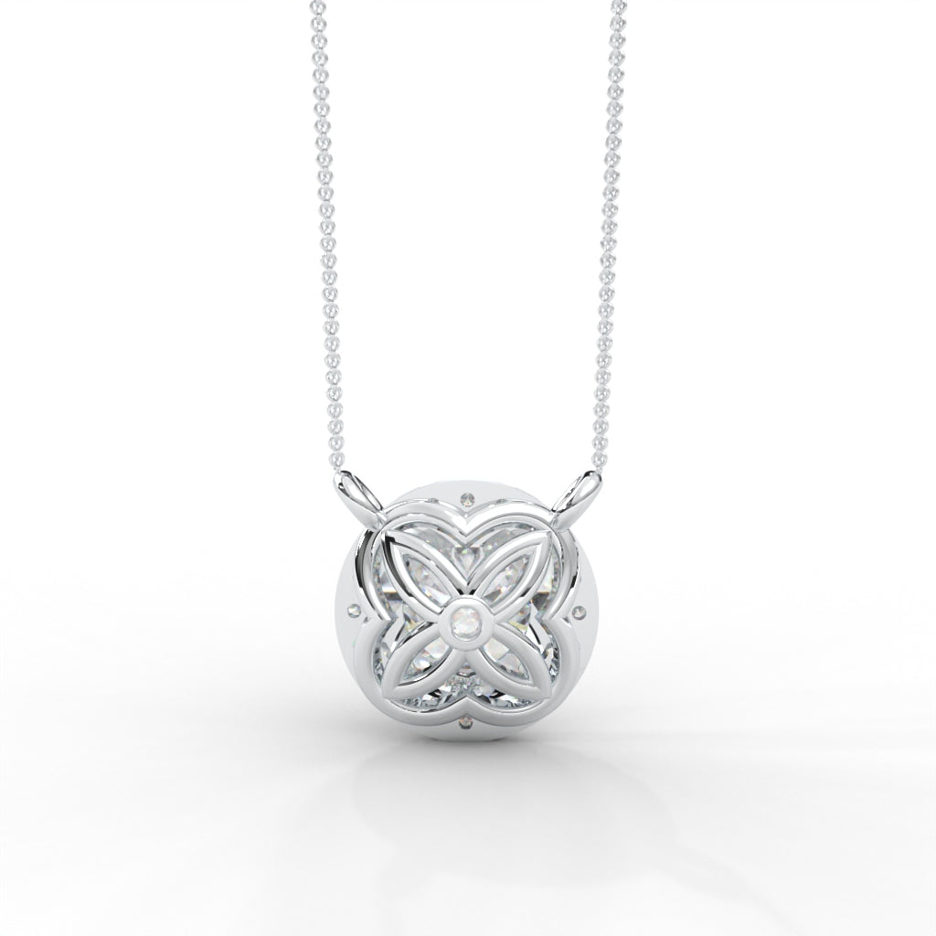 1 CARAT DEW Round Moissanite Cluster Halo Signature Necklace in 14K Yellow Gold Plated