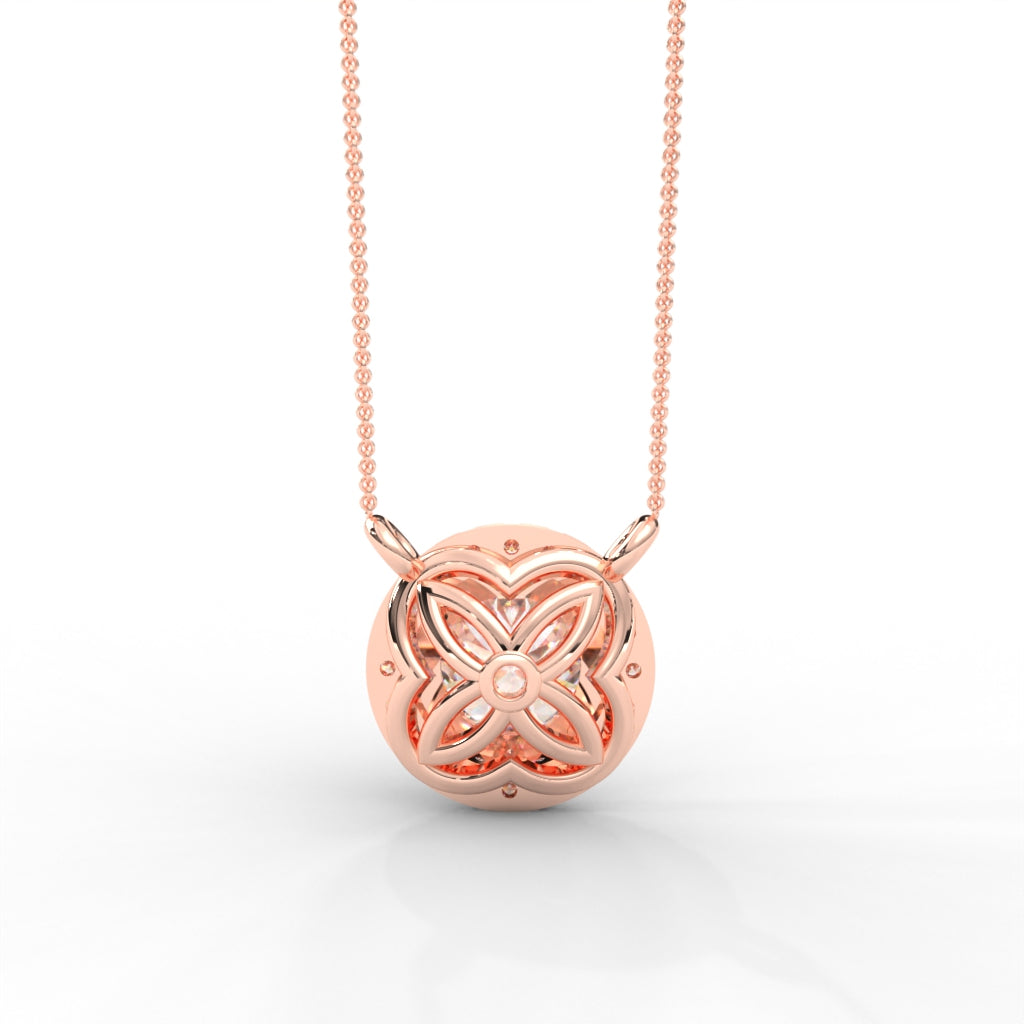 1 CARAT DEW Round Moissanite Cluster Halo Signature Necklace in 14K Yellow Gold Plated