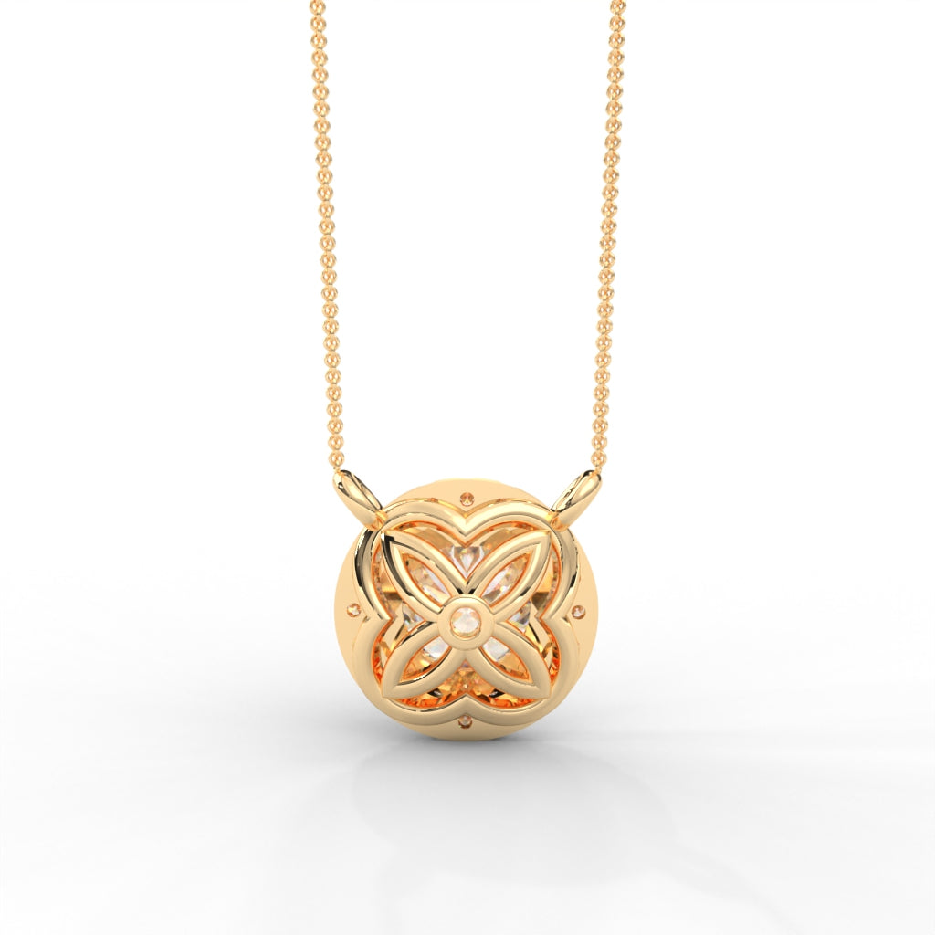 1 CARAT DEW Round Moissanite Cluster Halo Signature Necklace in 14K Yellow Gold Plated