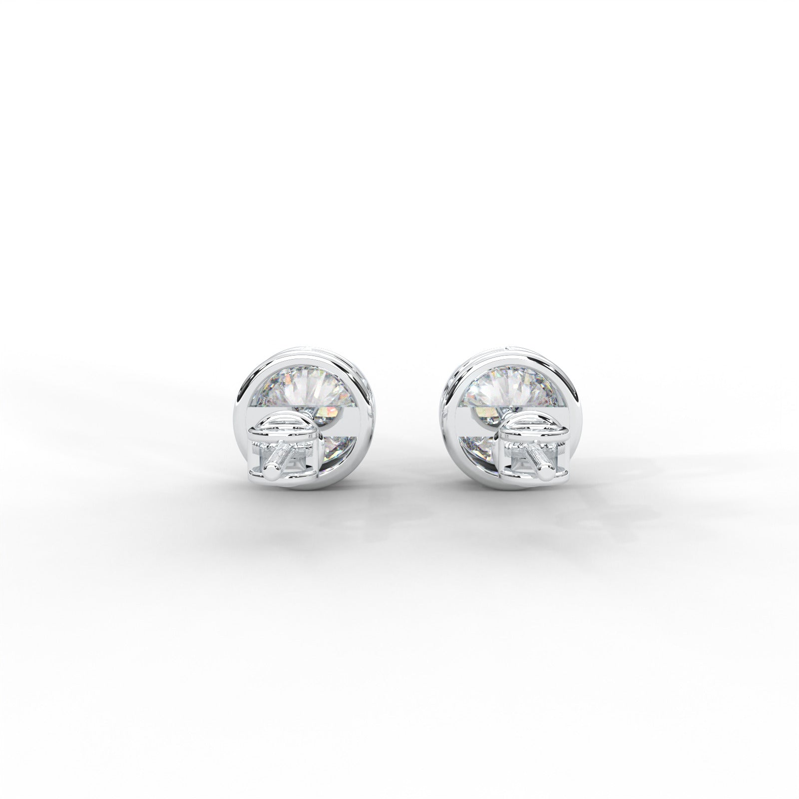 Round Moissanite Bezel Set Stud Earrings - 1 CARAT in 14K White Gold Plated