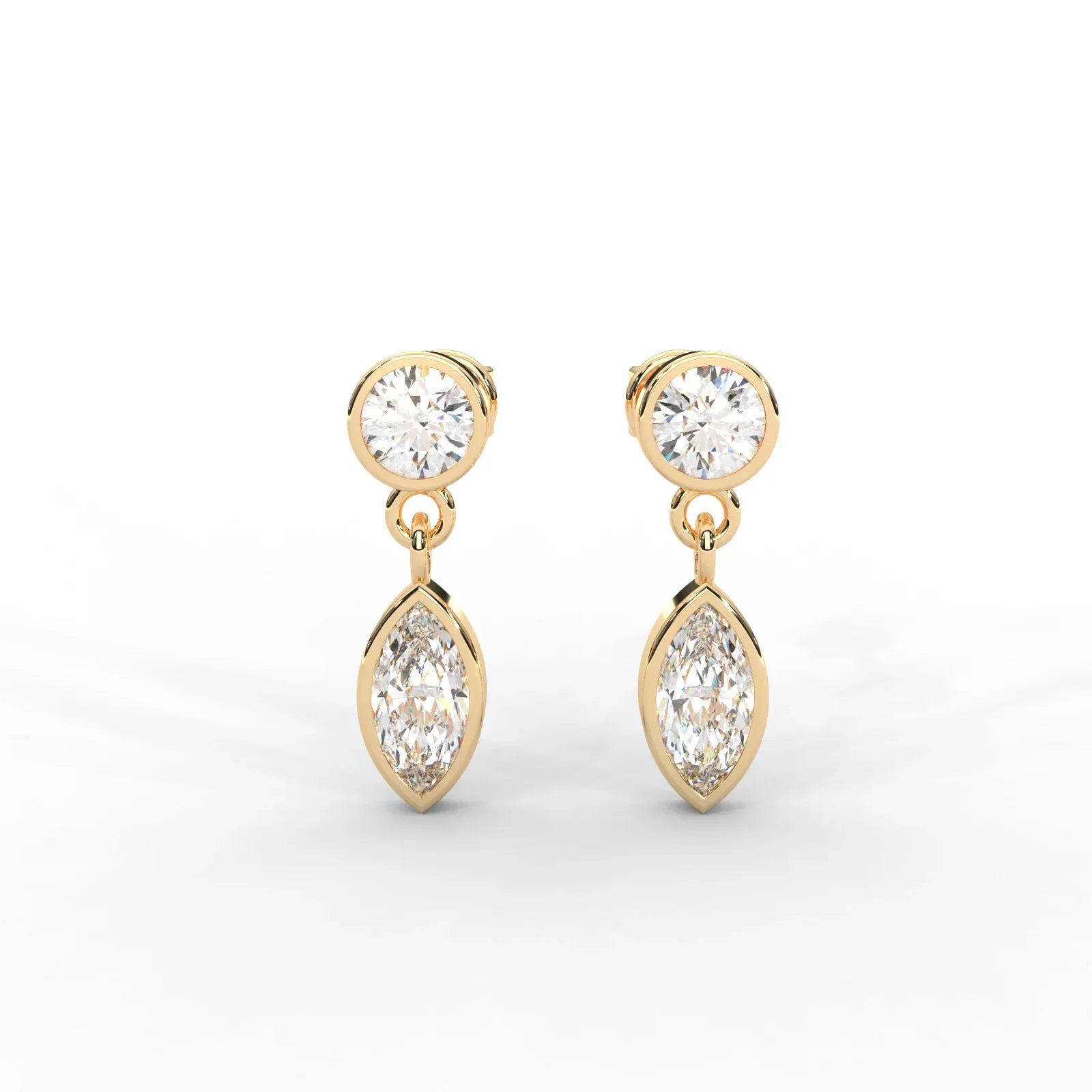 0.66 CARAT Marquise Moissanite Bezel Drop Earrings in 14K Yellow Gold Plated - One Carat
