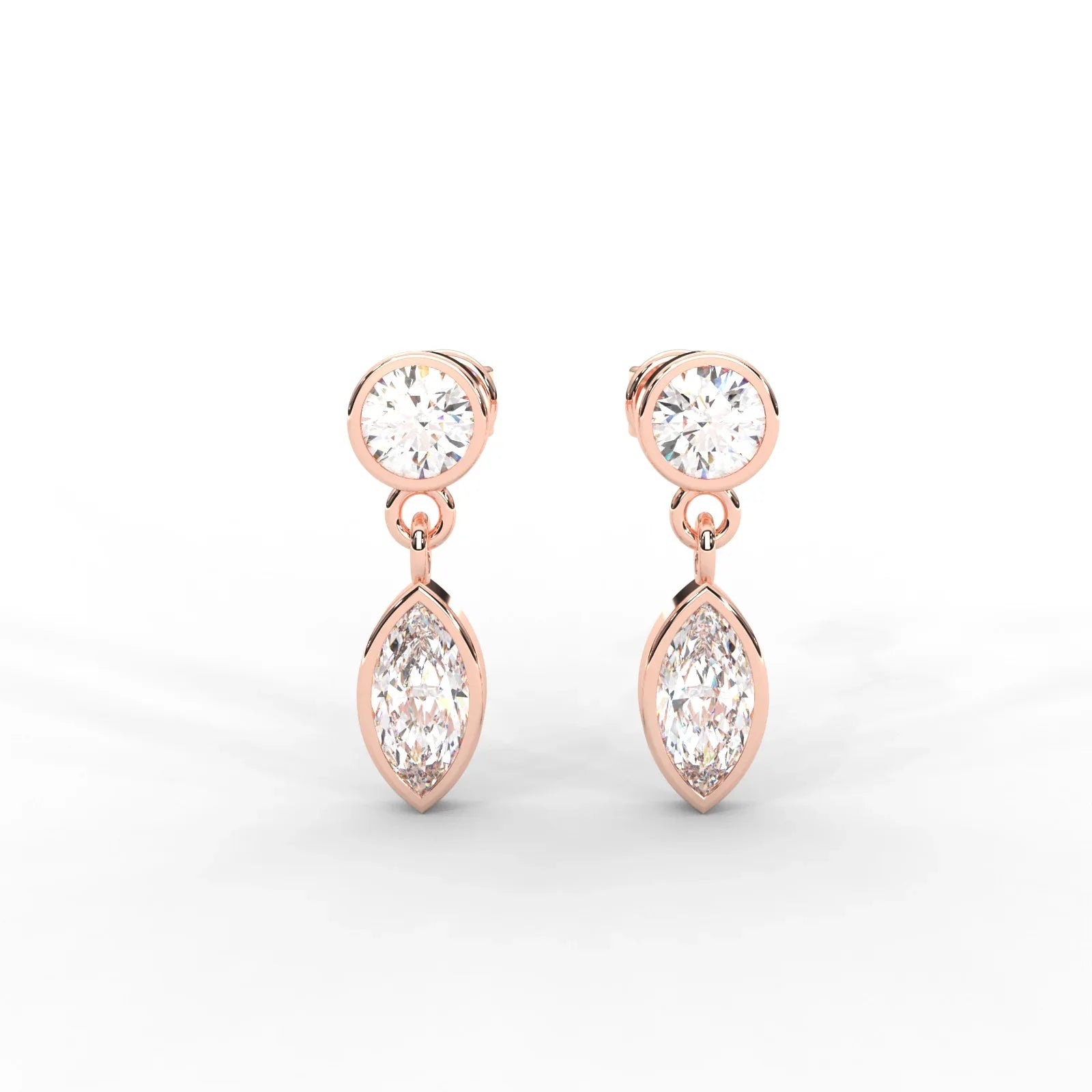 0.66 CARAT Marquise Moissanite Bezel Drop Earrings in 14K Yellow Gold Plated - One Carat