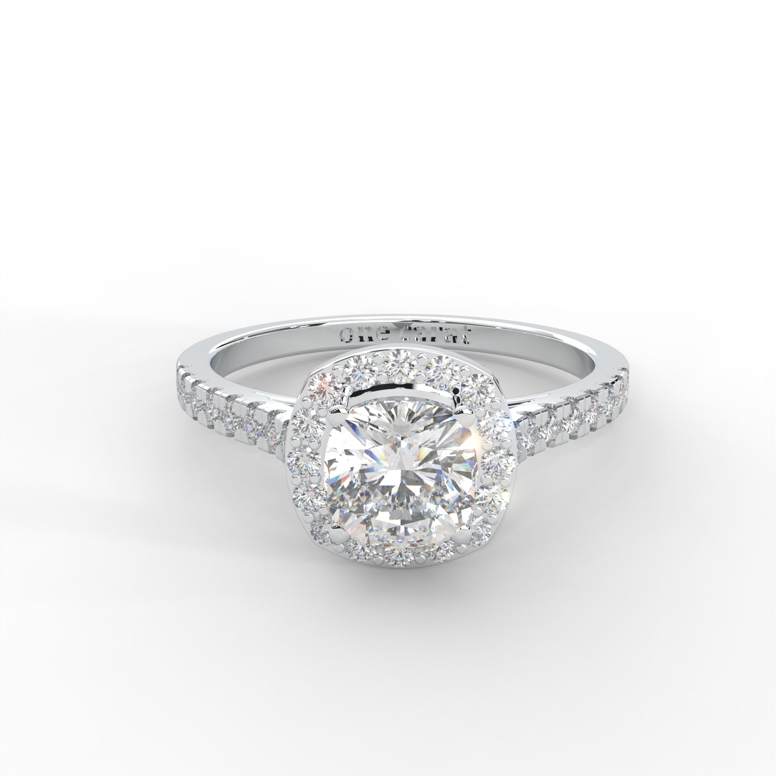 Cushion Moissanite Halo with Side Accents Ring - 1 CARAT in 14K Yellow Gold Plated