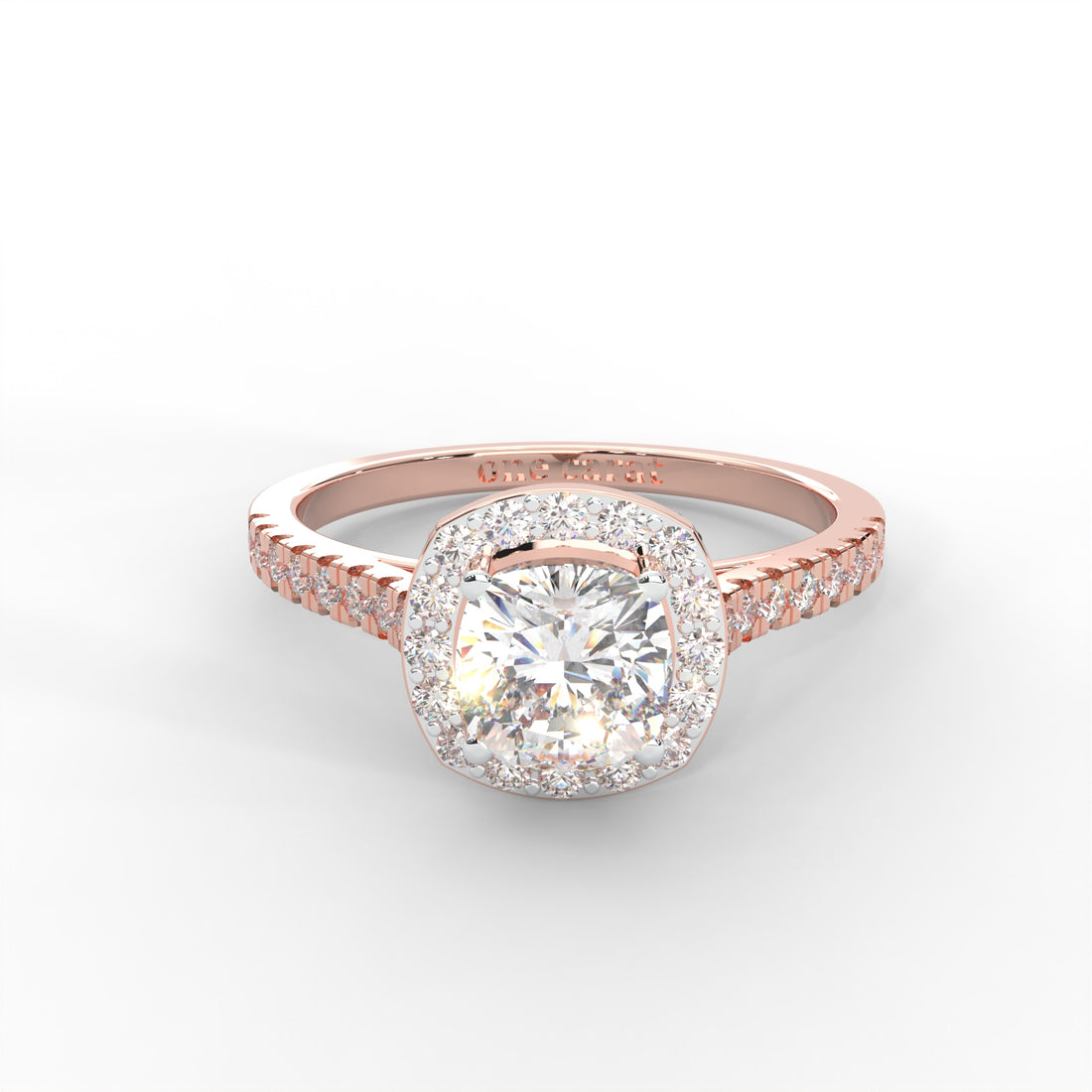 Cushion Moissanite Halo with Side Accents Ring - 1 CARAT in 14K Yellow Gold Plated