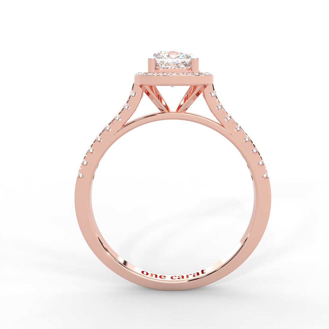 Cushion Moissanite Halo with Side Accents Ring - 1 CARAT in 14K Yellow Gold Plated