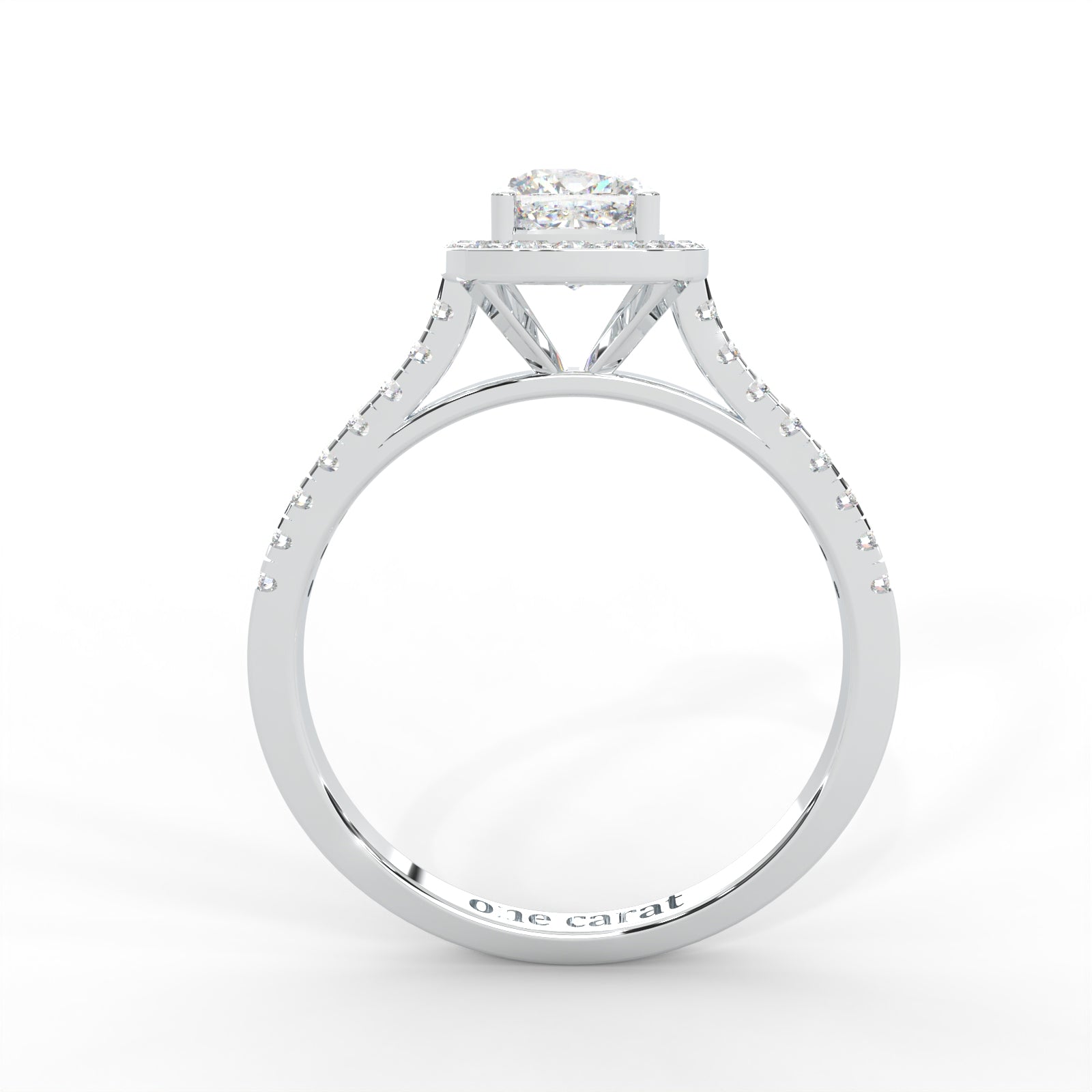 Cushion Moissanite Halo with Side Accents Ring - 1 CARAT in 14K Yellow Gold Plated