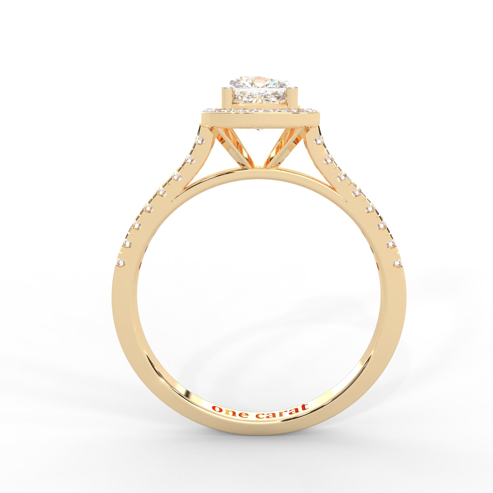 Cushion Moissanite Halo with Side Accents Ring - 1 CARAT in 14K Yellow Gold Plated