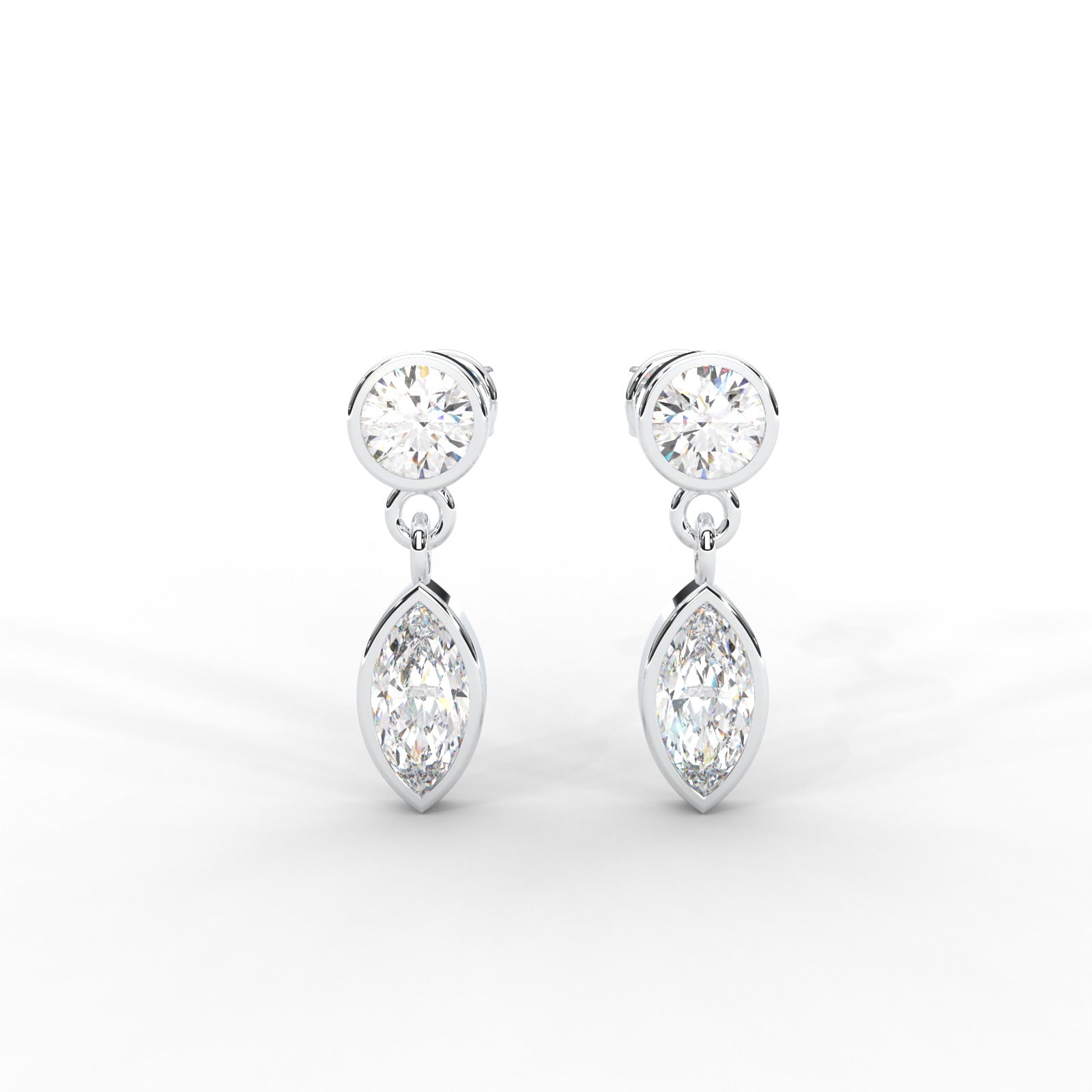 0.66 CARAT Marquise Moissanite Bezel Drop Earrings in 14K Yellow Gold Plated
