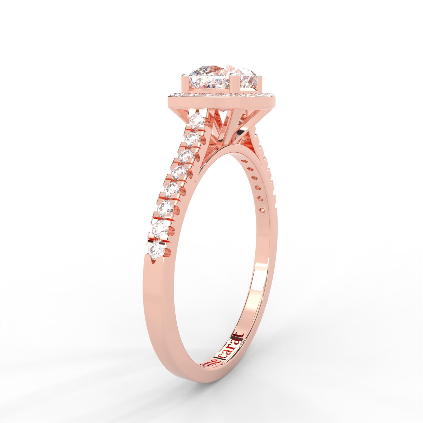 Cushion Moissanite Halo with Side Accents Ring - 1 CARAT in 14K Yellow Gold Plated