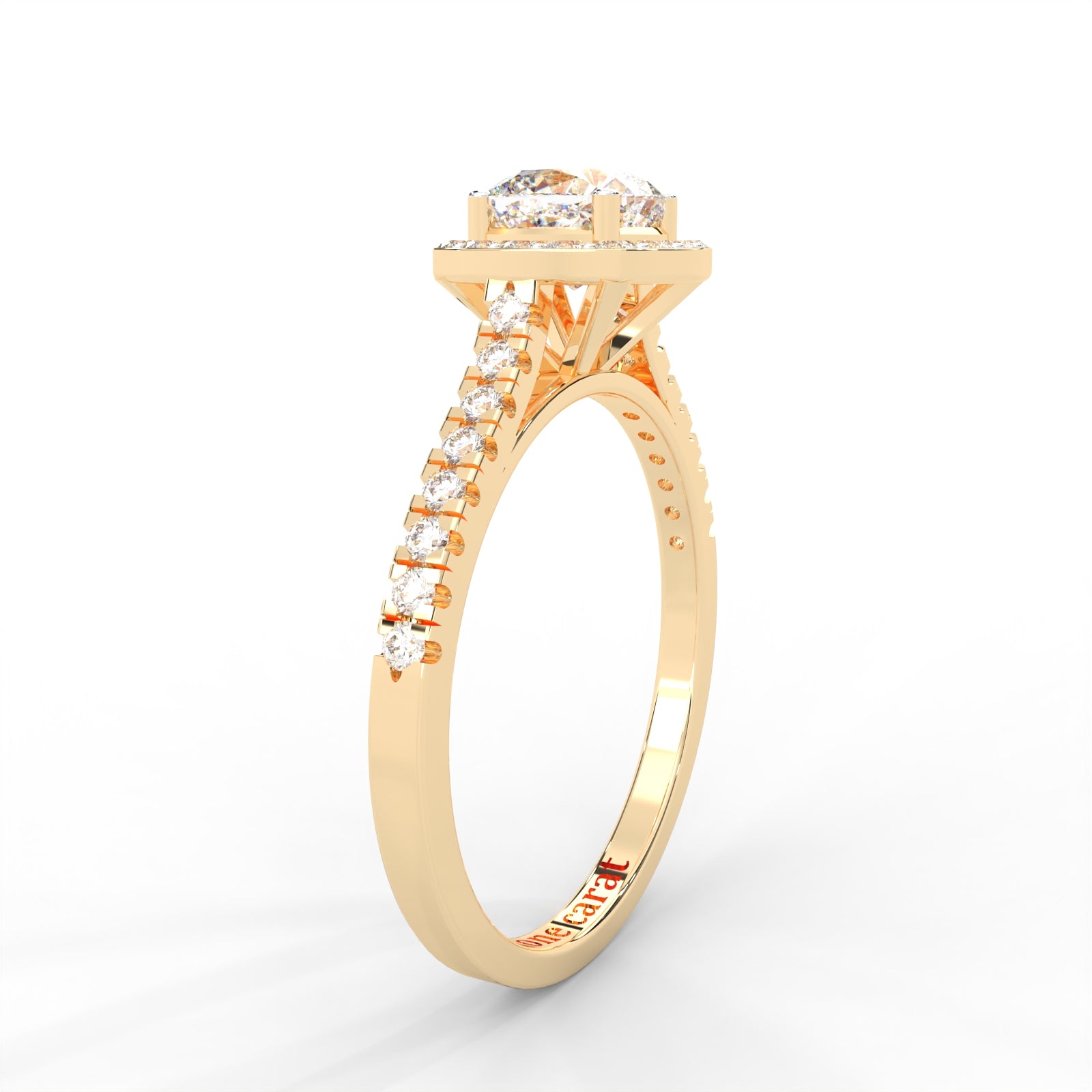 Cushion Moissanite Halo with Side Accents Ring - 1 CARAT in 14K Yellow Gold Plated