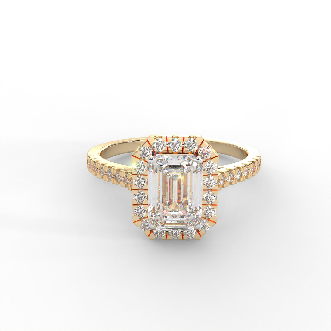 Emerald Moissanite Halo with Side Accents Ring - 1 CARAT in 14K Yellow Gold Plated