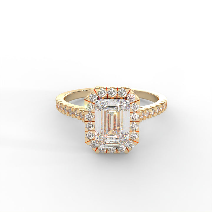Emerald Moissanite Halo with Side Accents Ring - 1 CARAT in 14K Yellow Gold Plated